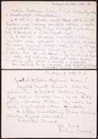 1941 Lehner (Lénárd) Ferenc (1911-1988) pszichológus aláírása 2db, Magyar Psychologiai Szemle fejléces levelezőlapon