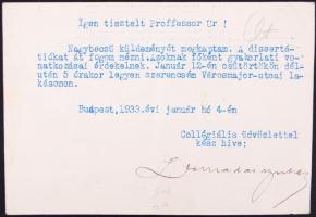 1933 Madai Gyula (1881-1937) költő, egységes párti országgyűlési képviselő aláírása levelezőlapon