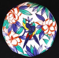 Papagályokkal díszített, matricás ékszertartó dobozka / 
Porcelain box, 10x5cm