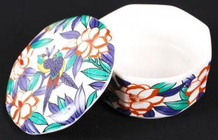 Papagályokkal díszített, matricás ékszertartó dobozka / 
Porcelain box, 10x5cm
