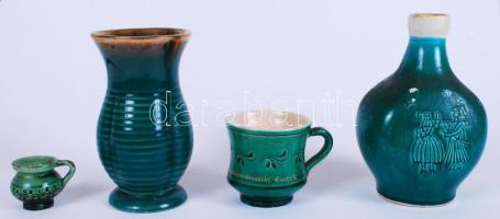 Kis kerámia tétel: népies kulacs, váza, "Hajdúszoboszlói Emlék" feliratú pohár, kis szuvenír köcsög /  Folkloristic ceramic lot