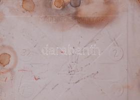 Virágokkal díszített, kézzel festett, jelzett edényalátét fém keretben / 
Hand painted ceramic pot m...