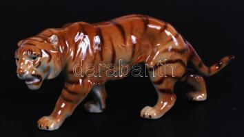 Tigris, jelzett porcelánfigura /  Tyger, porcelain figure, 27x10x7cm