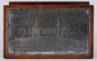 Varsói városképes, fém veretekkel díszített, fa doboz / 
Wooden box with the view of Warsaw Castle s...
