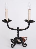 Kétágú, díszes, kovácsoltvas lámpa (javításra szorul) /  Wrought iron lamp (needs repair), 45x33x16cm