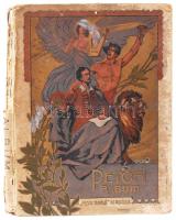 Petőfi-album. Adatok, okmányok és képek Petőfi Sándor diadalutjáról. A Pesti Napló előfizetőinek készült kiadás. Petőfi-album. Adatok, okmányok és képek Petőfi Sándor diadalutjáról. A Pesti Napló előfizetőinek készült kiadás. Bp., é.n., Pesti Napló. Számos szövegközti és egész oldalas illusztrációval, hasonmással. Aranyozott, festett, dombornyomásos, díszes kiadói egészvászon kötésben, kopottas állapotban (a kötés és a gerinc sérült, több lap kijár)