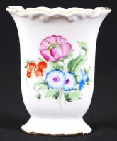 Virágokkal díszített, kézzel festett és aranyozott, domború díszítésű, jelzett Herendi fogpiszkálótartó /  Handpainted Herendi toothpick holder, 9x7,5x4,5cm