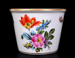 Virágokkal díszített, kézzel festett és aranyozott, jelzett Herendi kaspó /  Handpainted Herendi flower pot, 7x9,5cm