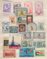 Több mint 200 régi és modern levélzáró, adománybélyeg, sorsjegybélyeg, zárjegy stb berakóban