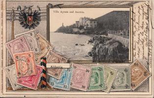 Abbazia, Villa Ayram, Villa Austria, coat of arms, stamps, Emb. litho (b)