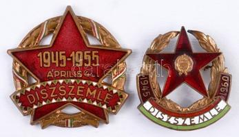 1955. Díszszemle "1945-1955. április 4." zománcozott kitüntetés (tű letört) + 1960. "Díszszemle 1945-1960" zománcozott kitüntetés T:2