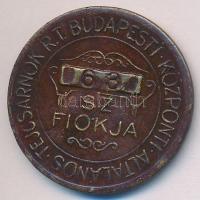 ~1930. Budapesti Központi Általános Tejcsarnok R.T. 89. Sz. Fiókja / 50 Fillér üvegbetétjegy T:2