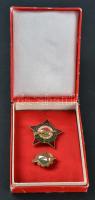 ~1960. "Munkásőr" szolgálati zománcozott aranyozott jelvény 5 év szolgálat után dísztokban miniatűrrel T:2
