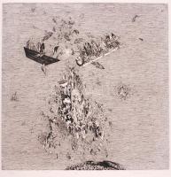 Kovács Imre (1938): Vége. Cinkkarc, papír, 2/25, jelzett, 58,5x41,5cm