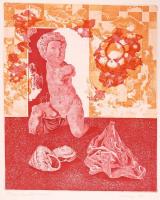 Badacsonyi Sándor (1949): Csendélet torzóval. Színes rézkarc, akvatinta, papír, 52/100, jelzett, 49x...