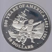 Cook-szigetek 1991. 50$ Ag Amerika 500 éve - Mayflower T:PP Cook Islands 1991. 50 Dollars Ag 500 years of America - Mayflower C:PP