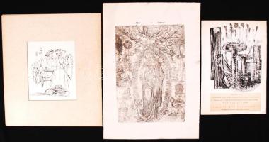 3db, különféle technikákkal készült grafika, 29x20,5-42x30cm