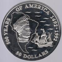 Cook-szigetek 1991. 50$ Ag "Amerika 500 éve - Amerigo Vespucci" T:PP Cook Islands 1991. 50 Dollars Ag "500 Years of America - amerigo Vespucci" C:PP