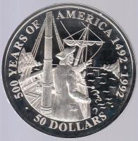 Cook-szigetek 1992. 50$ Ag "Amerika 500 éve - Vitus Bering" T:PP Cook Islands 1992. 50 Dollars Ag "500 Years of America - Vitus Bering" C:PP