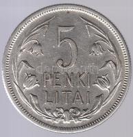 Litvánia 1925. 5L Ag T:2- Lithuania 1925. 5 Litai Ag C:VF