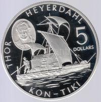 Cook-szigetek 2002. 5$ Ag "Thor Heyerdahl - Kon-Tiki" T:PP Cook Islands 2001. 5 Dollars Ag "Thor Heyerdahl - Kon-Tiki" C:PP