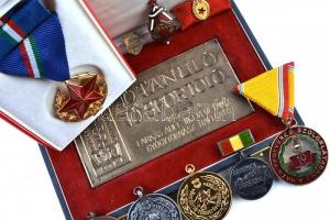 10db klf szocialista kitüntetés, jelvény, emlékplakett, több díszdobozban, közte: Szolgálati Érdemér...