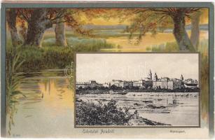 Arad, Maros riverside, floral litho