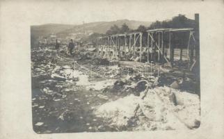 Pozsony (?) destroyed train, photo (small tear)