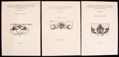 Catalogus Librorum Manuscriptorum Bibliothecae Universitatis Scientiarum Budapestinensis  Összeállította: Knapp Éva I-III. Pótkötet. Egyetemi Könyvtár Budapest, 1999-2001.