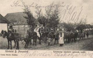 Bánffyhunyad, Kalotaszegi lakodalmi csetenyés szekér / wedding carriage, folklore