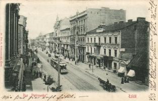 Lodz, Piotrkowska street, tram, shops (fa)