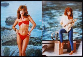cca 1980 2db műtermi divatfotó vetített háttérrel, 40x30cm