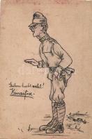 Soldier, hand-painted postcard (small tear)