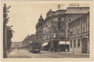 Pozsony Stefánia út, Deák Szálloda és Kávéház / street, hotel, café, tram