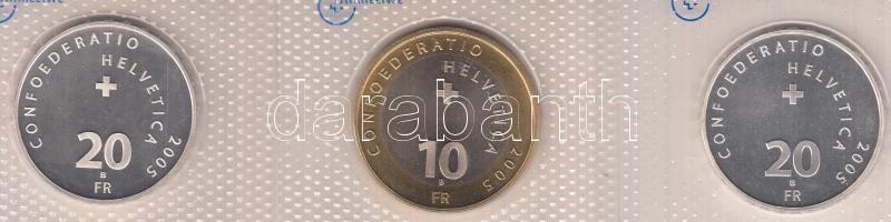 Svájc 2005. 10Fr "Jungfrau hegy" + 20Fr Ag "Luzerni Kapellbrücke híd" + 20Fr Ag ...