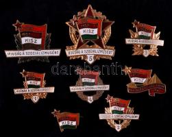 1957. 8db klf KISZ - Ifjúság a Szocializmusért zománcozott jelvény T:1,2(egyik tű nélkül)