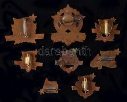 1957. 8db klf KISZ - Ifjúság a Szocializmusért zománcozott jelvény T:1,2(egyik tű nélkül)