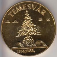 1991. "Temesvár - Erdély" aranyozott nagyméretű piefort emlékérem adományozói dísztokban és tanúsítvánnyal! (d=65mm) T:PP Csak 2000db!