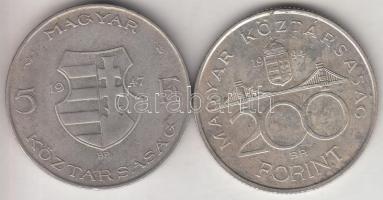 1947-1994. 5Ft Ag "Kossuth" + 200Ft Ag "Deák" T:2,2-