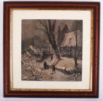 Cca 1880 Téli templom. Illusztráció az Ország-Világ c. folyóiratból, üvegezett keretben, 36×26cm