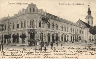 Beregszász Kálvin tér, Református árucsarnok, Jászay Ignác csemege üzlete / Calvin square, shops