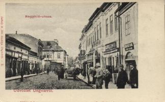 Ungvár Nagyhíd utca, Rosenberg Dávid üzlete / street, shop