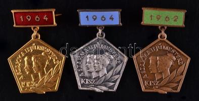 1962-1964. "A Szakma Ifjú Mestere KISZ" bronz, ezüst és arany fokozatú kitüntető jelvények T:1
