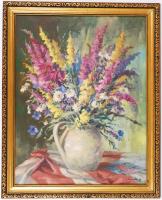 Olvashatatlan jelzéssel: Virágcsendélet. Olaj, vászon, jó keretben  79×64 cm