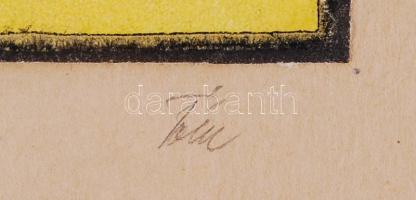 Tóth István (1892 - 1964): Málnás. Színezett linó, jelzett, üvegezett keretben, 14×20 cm