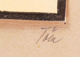 Tóth István (1892 - 1964): Főutca Málnáson. Színezett linó, jelzett, üvegezett keretben, 11×14 cm