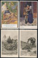4 db régi, katonai témájú motívum lapok / 4 pieces of old motive cards, soldiers