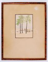 Tóth István (1892 - 1964): Csicsógombás. Színezett linó, jelzett, üvegezett keretben, 13×10 cm