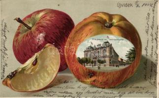 Újvidék post office, apples Emb. litho