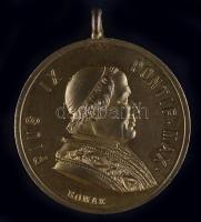 Olaszország / Pápai Állam 1877. "IX. Pius pápa / IX. Pius püspökségének 50. évfordulója" aranyozott emlékérem (38mm) T:2 Italy / Papal States 1877. "Pope Pius IX / 50th Anniversary of the Episcopate of IX. Pius" gold plated commemorative coin (38mm) C:XF